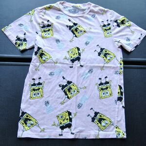 Spongebob Squarepants Pink Short Sleeve Shirt w/ Pineapples Small